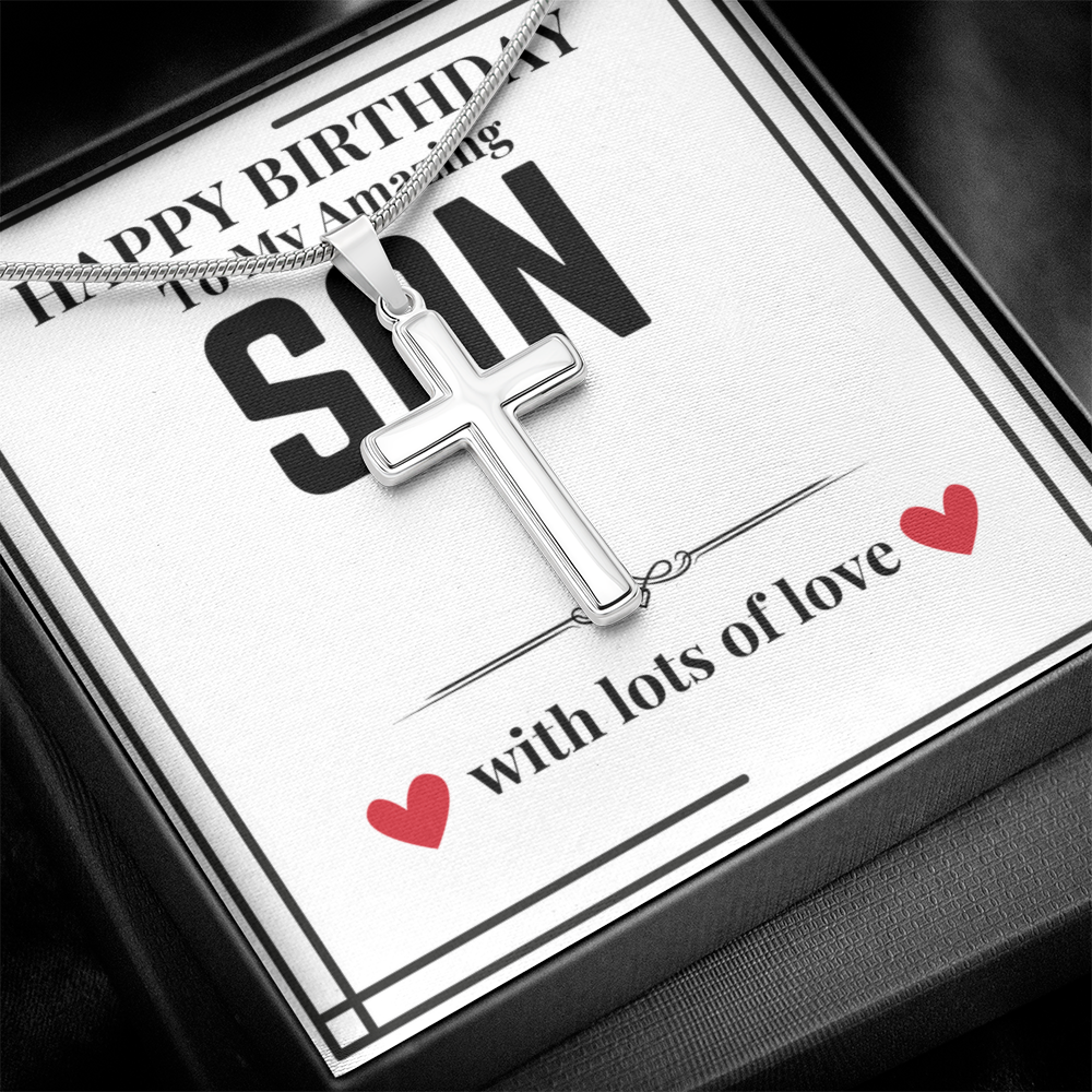 To Son - Happy Birthday to my - Cuban Link Chain with Artisan Cross