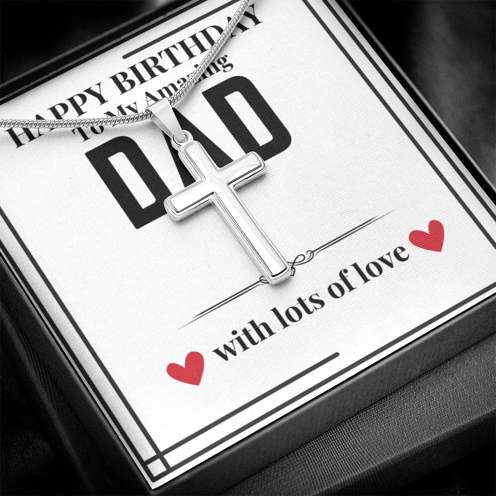 To Dad - Happy Birthday to my - Cuban Link Chain with Artisan Cross
