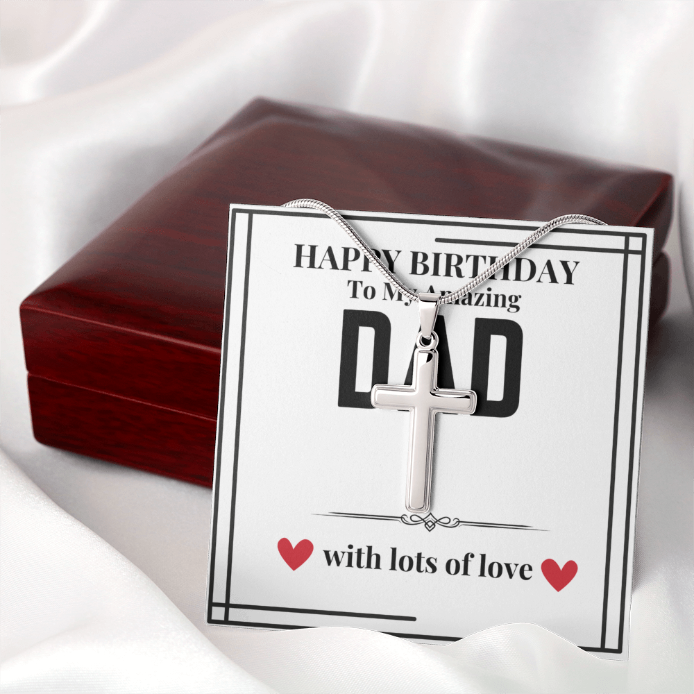 To Dad - Happy Birthday to my - Cuban Link Chain with Artisan Cross