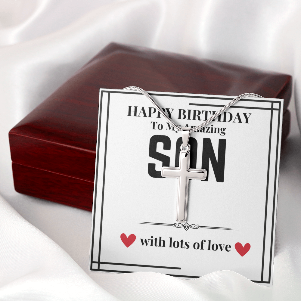 To Son - Happy Birthday to my - Cuban Link Chain with Artisan Cross