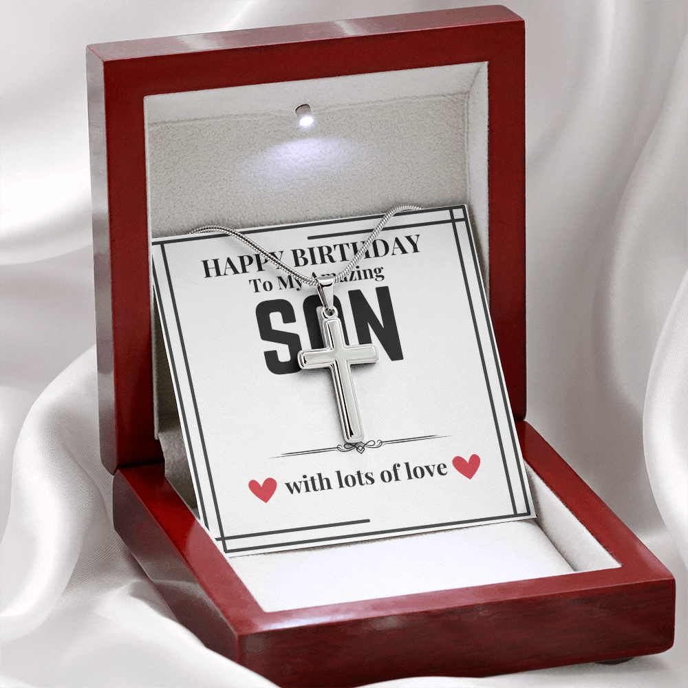 To Son - Happy Birthday to my - Cuban Link Chain with Artisan Cross