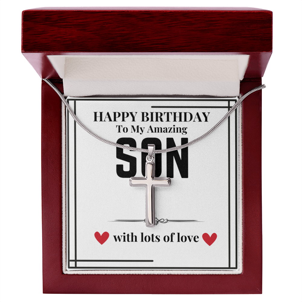 To Son - Happy Birthday to my - Cuban Link Chain with Artisan Cross