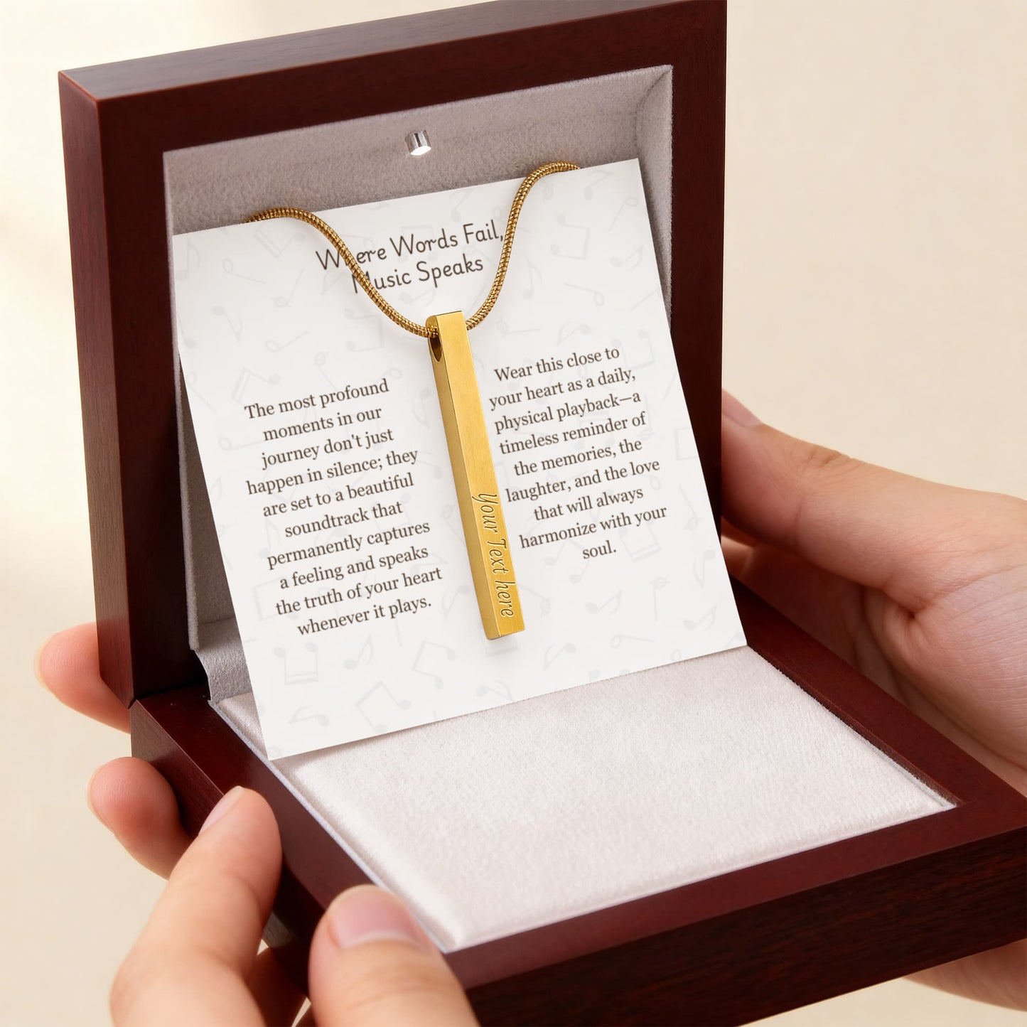 The "Song Lyrics" Custom 4-Sided Music Note Necklace