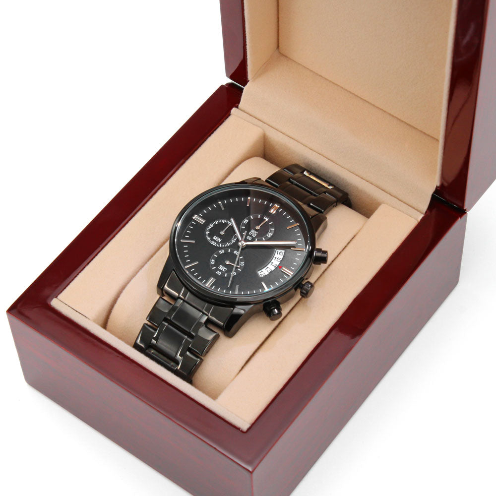 Dog Dad - I love walks - Black Chronograph Watch with Engraving