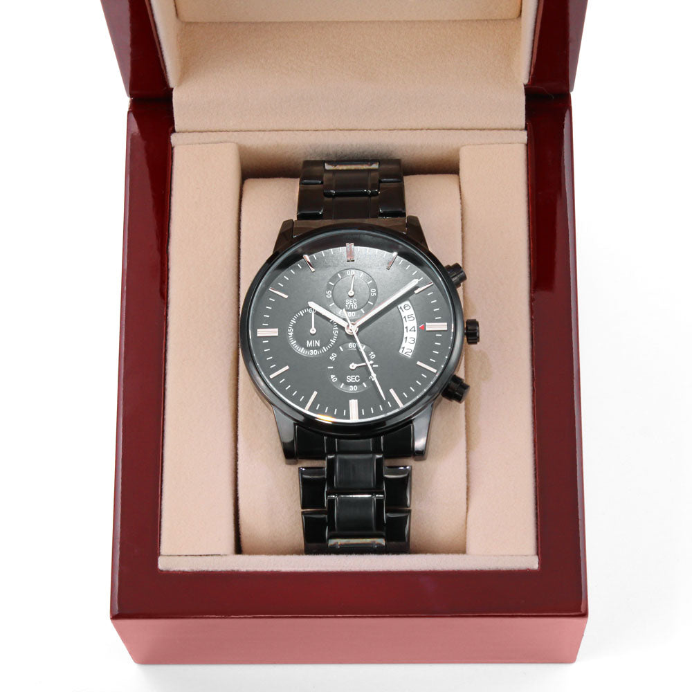 Dog Dad - I love walks - Black Chronograph Watch with Engraving