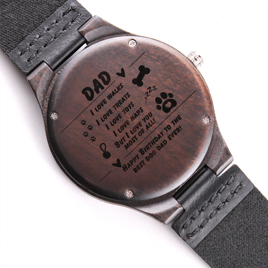 Dog Dad - I love walks - Wood Watch with Engraving