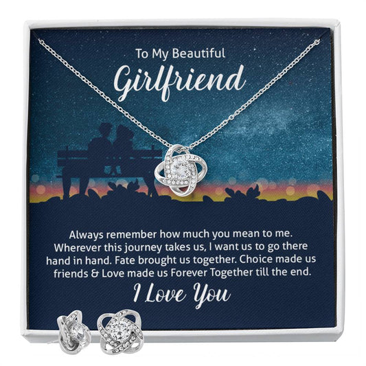To Girlfriend - Always remember - Love Knot Necklace & Earring Set