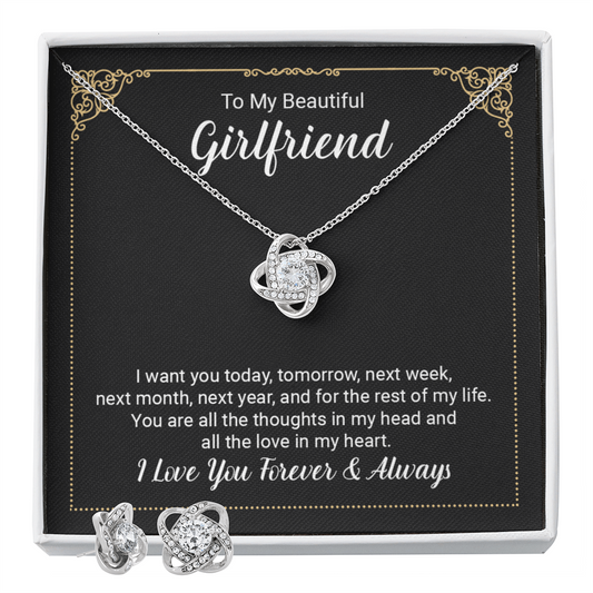 To Girlfriend - I want you today - Love Knot Necklace & Earring Set