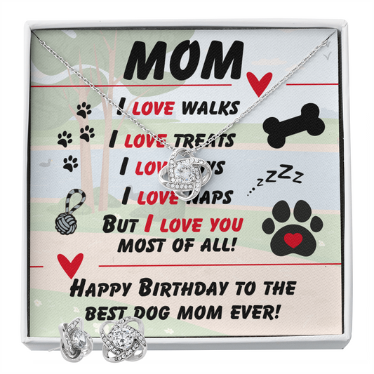 Mom - I love walks - Love Knot Necklace & Earring Set