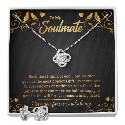 To Soulmate - Each time I think - Love Knot Necklace & Earring Set