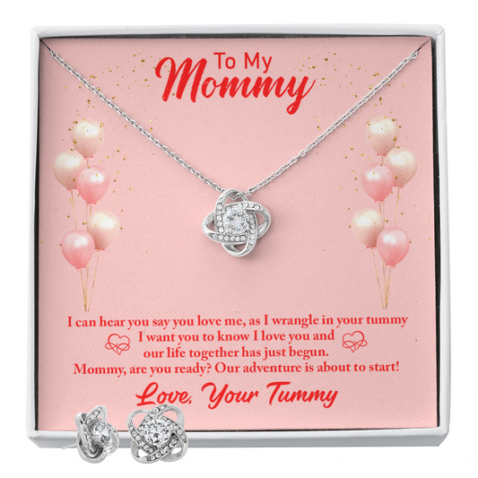 To Mom - I can hear - Love Knot Necklace & Earring Set