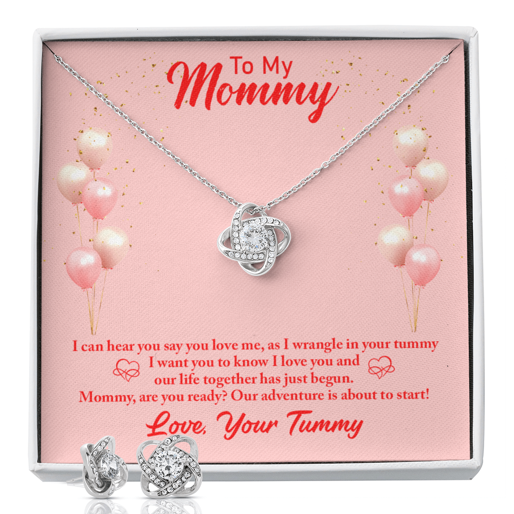 To Mom - I can hear - Love Knot Necklace & Earring Set