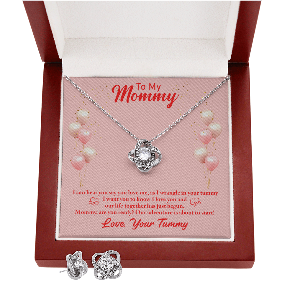 To Mom - I can hear - Love Knot Necklace & Earring Set