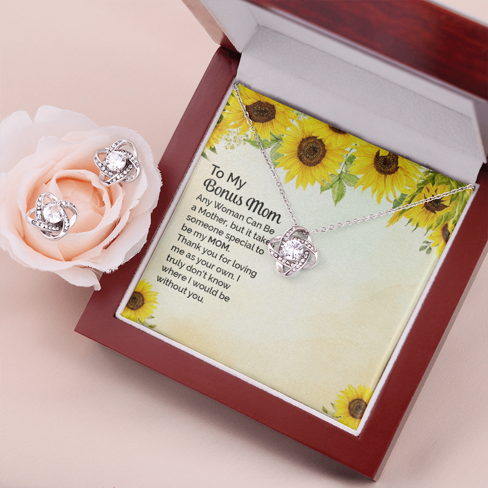 To Bonus Mom - Any woman can be - Love Knot Necklace & Earring Set