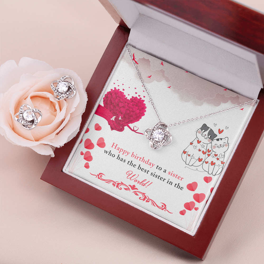 Birthday - To a sister - Love Knot Necklace & Earring Set