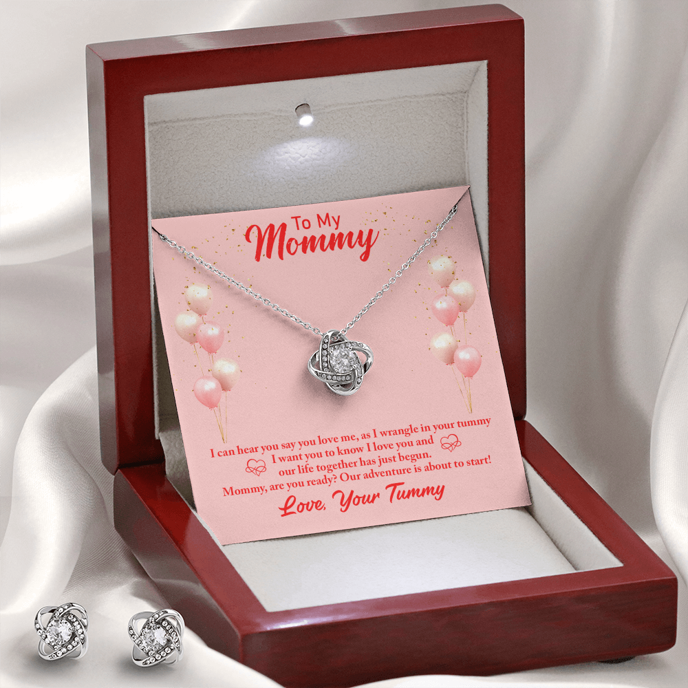 To Mom - I can hear - Love Knot Necklace & Earring Set