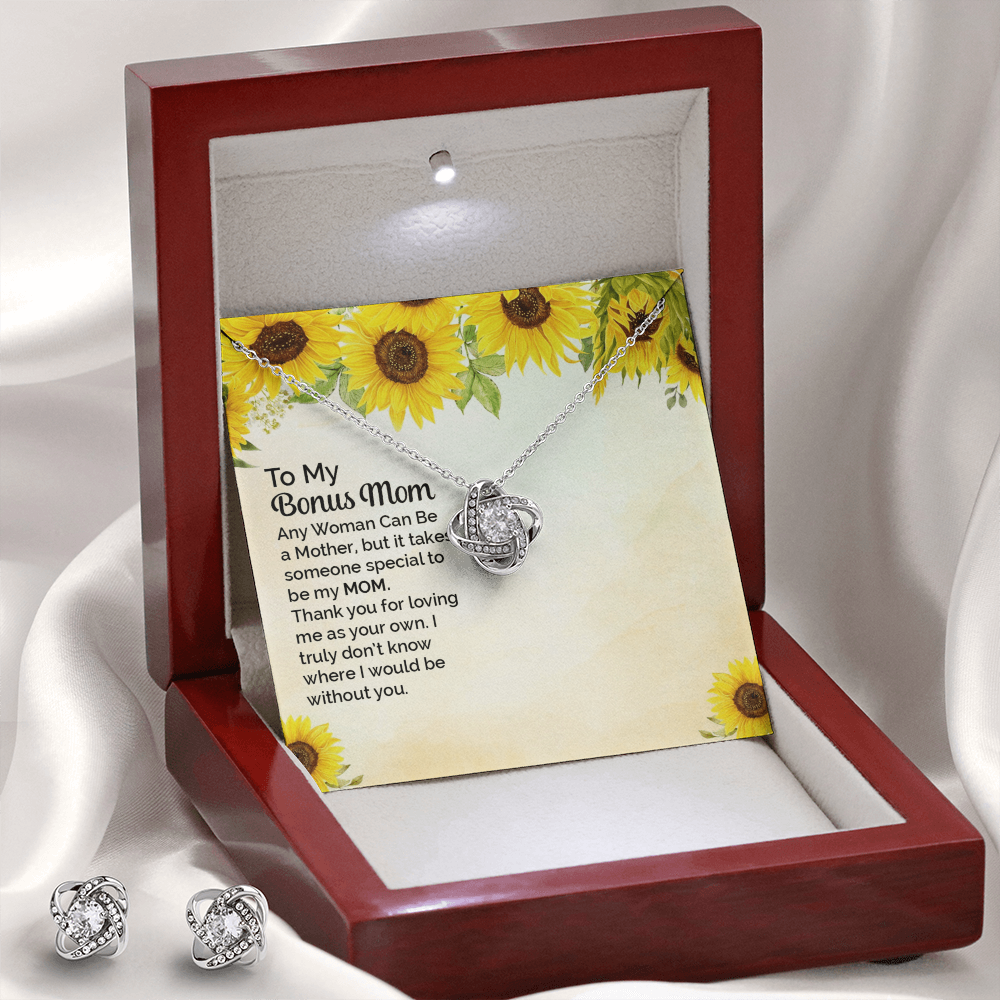 To Bonus Mom - Any woman can be - Love Knot Necklace & Earring Set