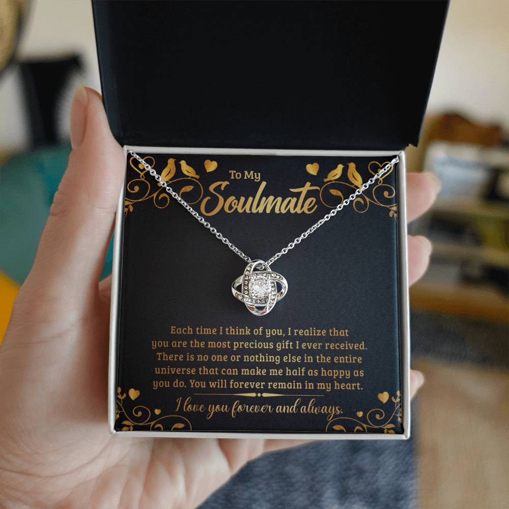 To Soulmate - Each time I think - Love Knot Necklace