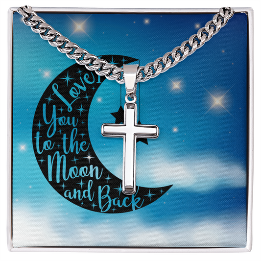 Love - To the moon and back - Cuban Link Chain with Artisan Cross