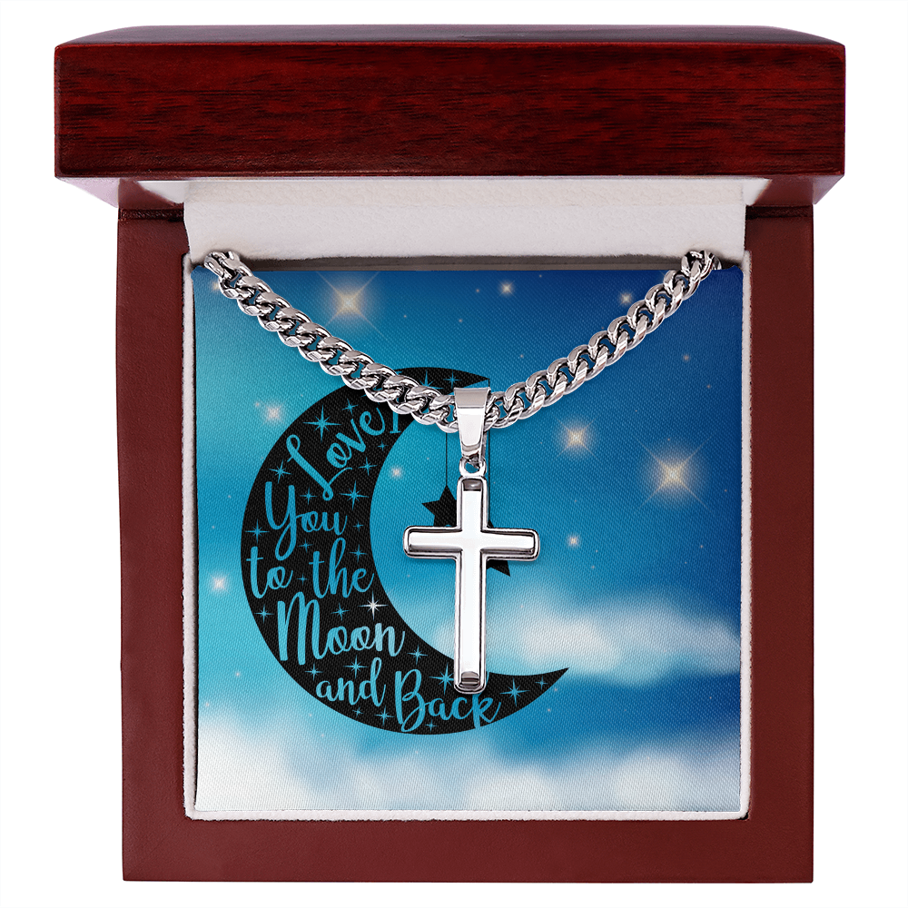 Love - To the moon and back - Cuban Link Chain with Artisan Cross
