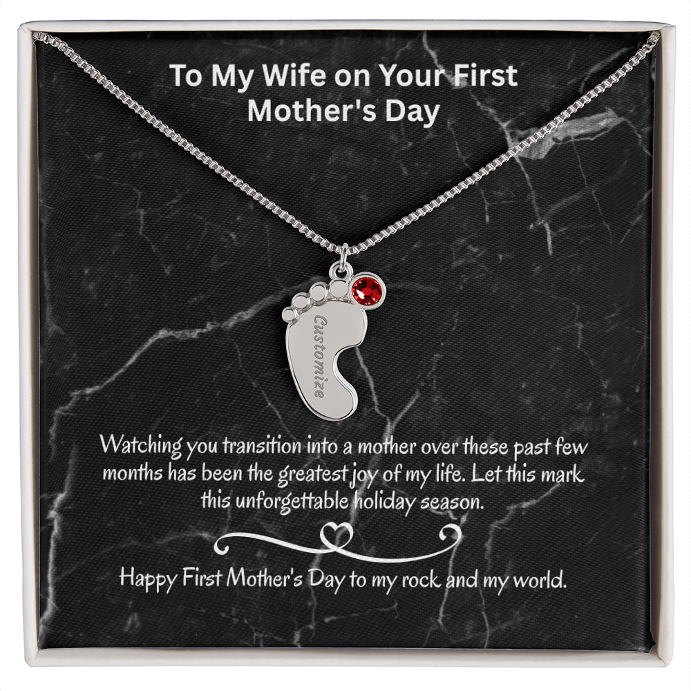 The "First Holiday Season" Baby Feet Birthstone Necklace