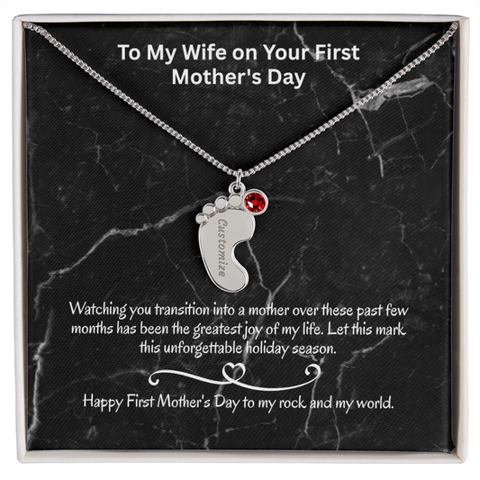The "First Holiday Season" Baby Feet Birthstone Necklace