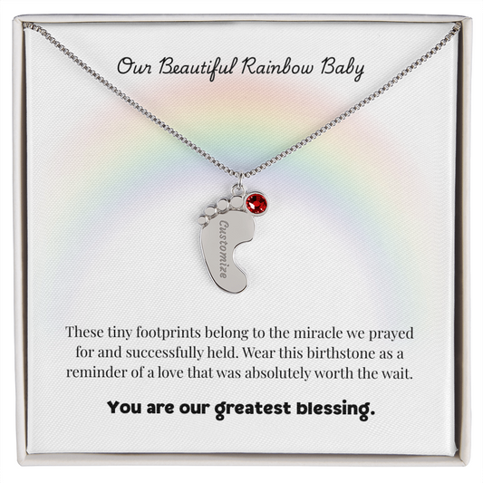 The "Rainbow Baby Blessing" Baby Feet Necklace