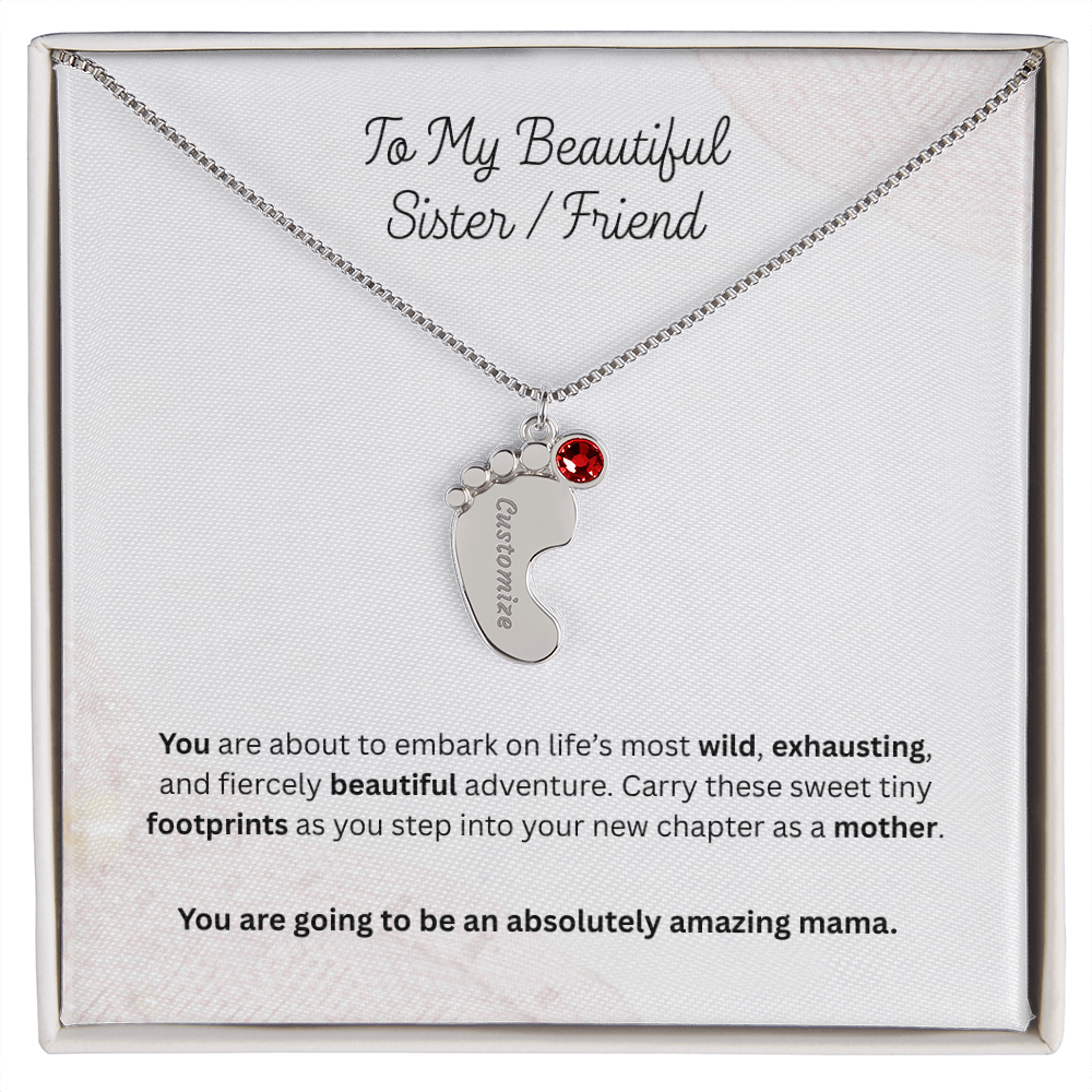 The "First-Time Mother" Baby Feet Birthstone Necklace