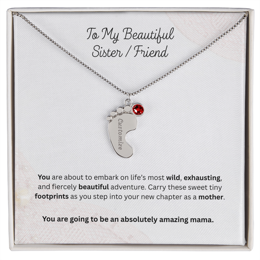 The "First-Time Mother" Baby Feet Birthstone Necklace