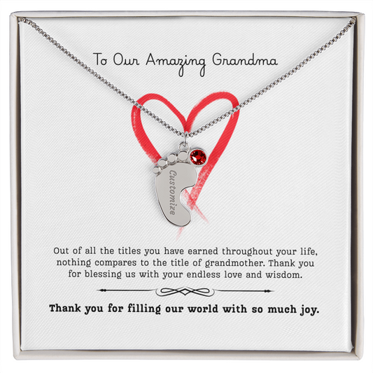 The "Grandmother's Legacy" Baby Feet Birthstone Necklace