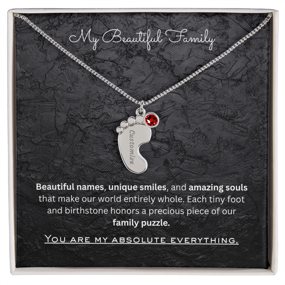 The "Three Children Trio" Baby Feet Birthstone Necklace