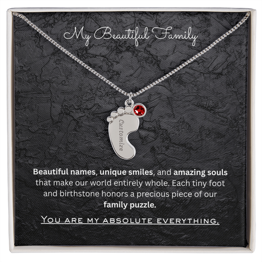 The "Three Children Trio" Baby Feet Birthstone Necklace