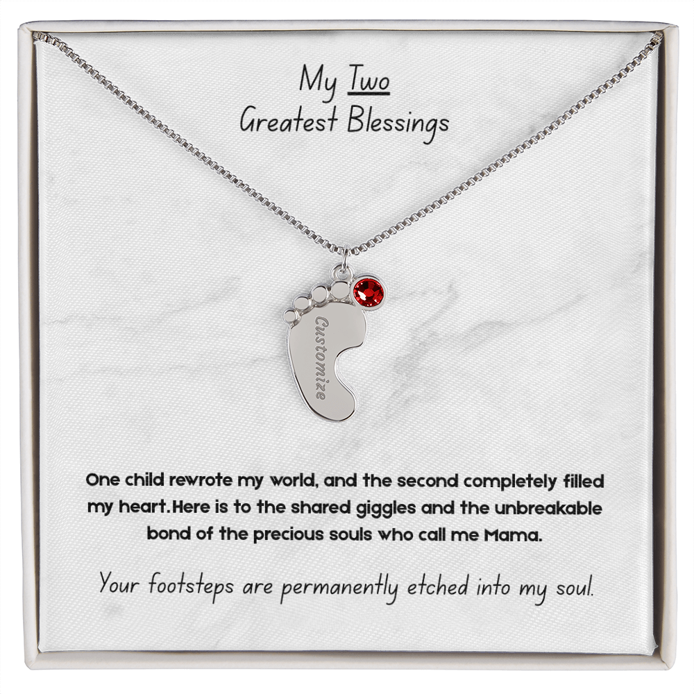 The "Two Children Family" Baby Feet Birthstone Necklace
