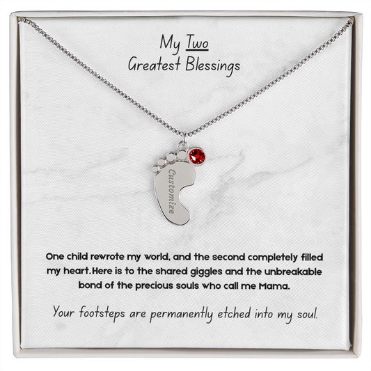 The "Two Children Family" Baby Feet Birthstone Necklace