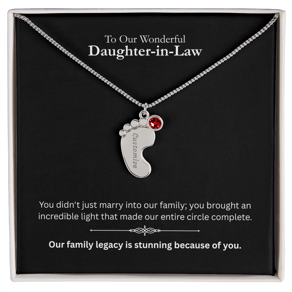 The "Daughter-in-Law Family" Baby Feet Birthstone Necklace