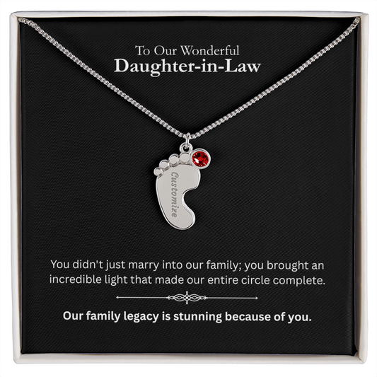 The "Daughter-in-Law Family" Baby Feet Birthstone Necklace