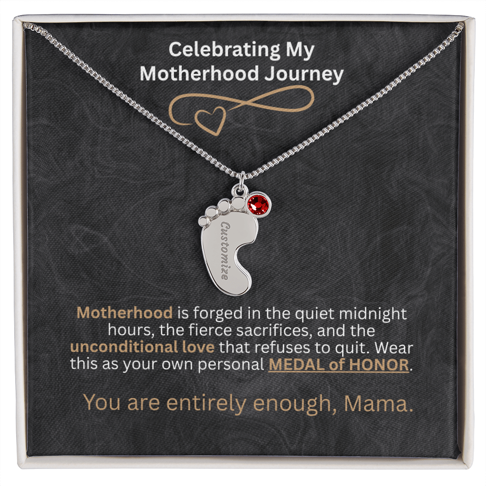 The "Motherhood Milestone" Baby Feet Birthstone Necklace