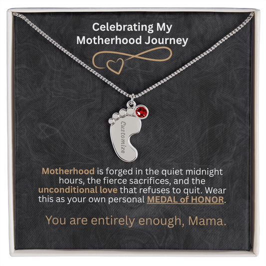 The "Motherhood Milestone" Baby Feet Birthstone Necklace