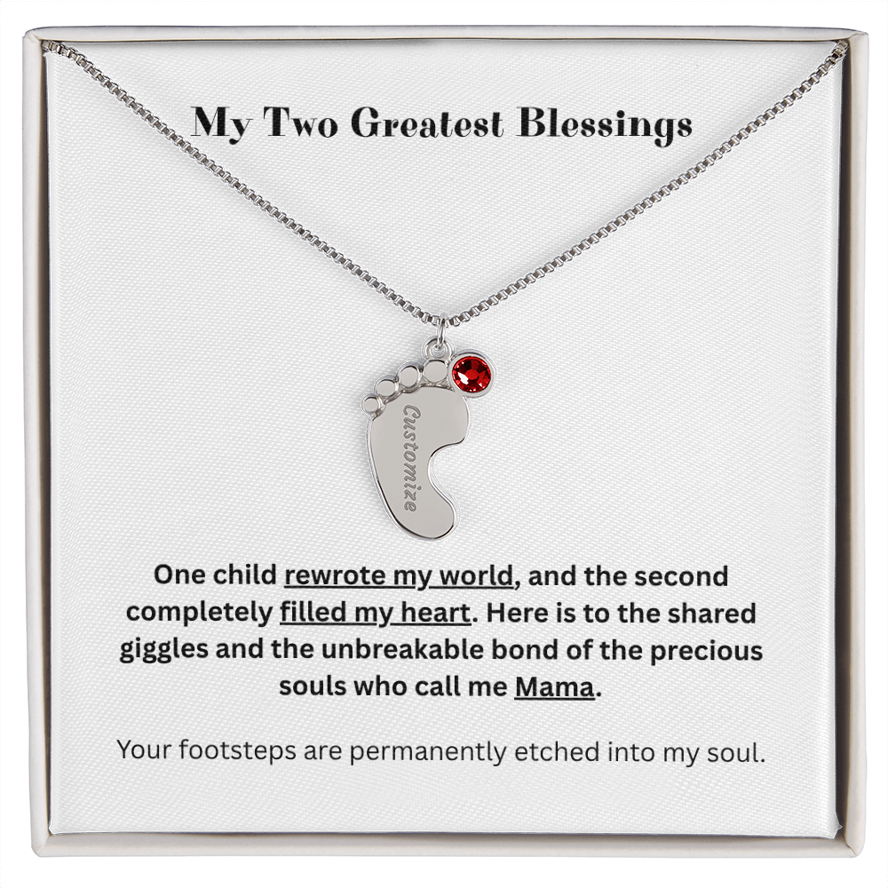 The "Two Children Family" Baby Feet Birthstone Necklace