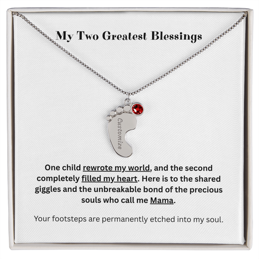 The "Two Children Family" Baby Feet Birthstone Necklace