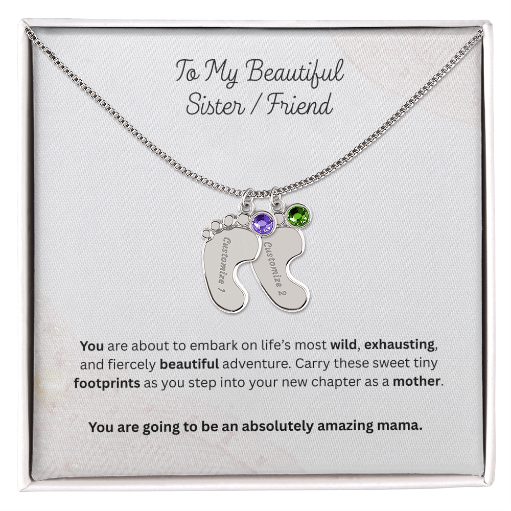 The "First-Time Mother" Baby Feet Birthstone Necklace