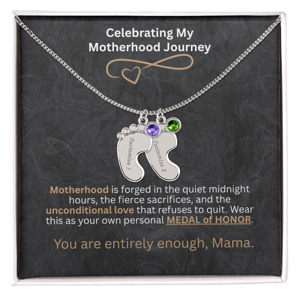 The "Motherhood Milestone" Baby Feet Birthstone Necklace