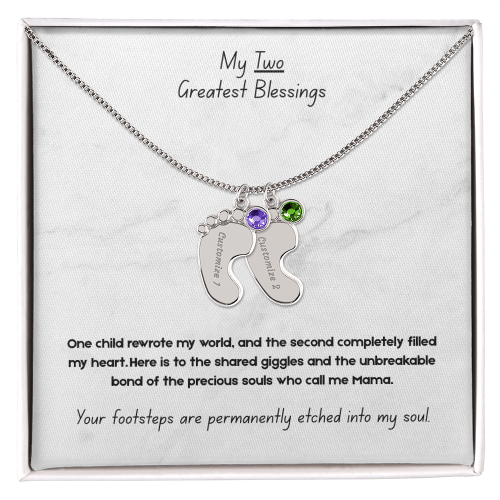The "Two Children Family" Baby Feet Birthstone Necklace