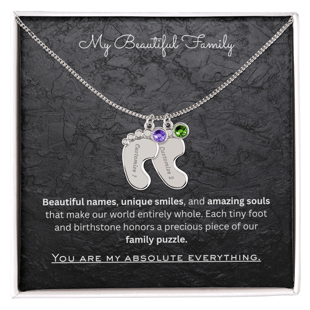 The "Three Children Trio" Baby Feet Birthstone Necklace