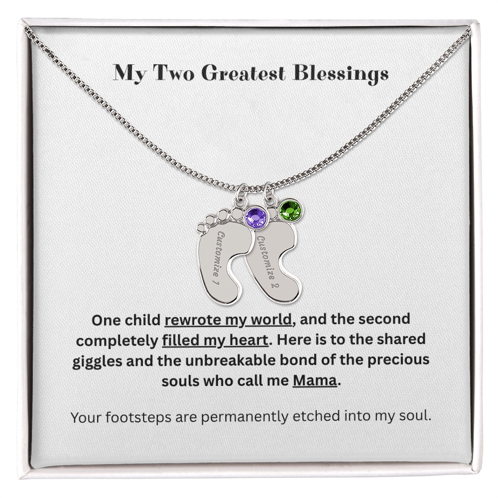 The "Two Children Family" Baby Feet Birthstone Necklace