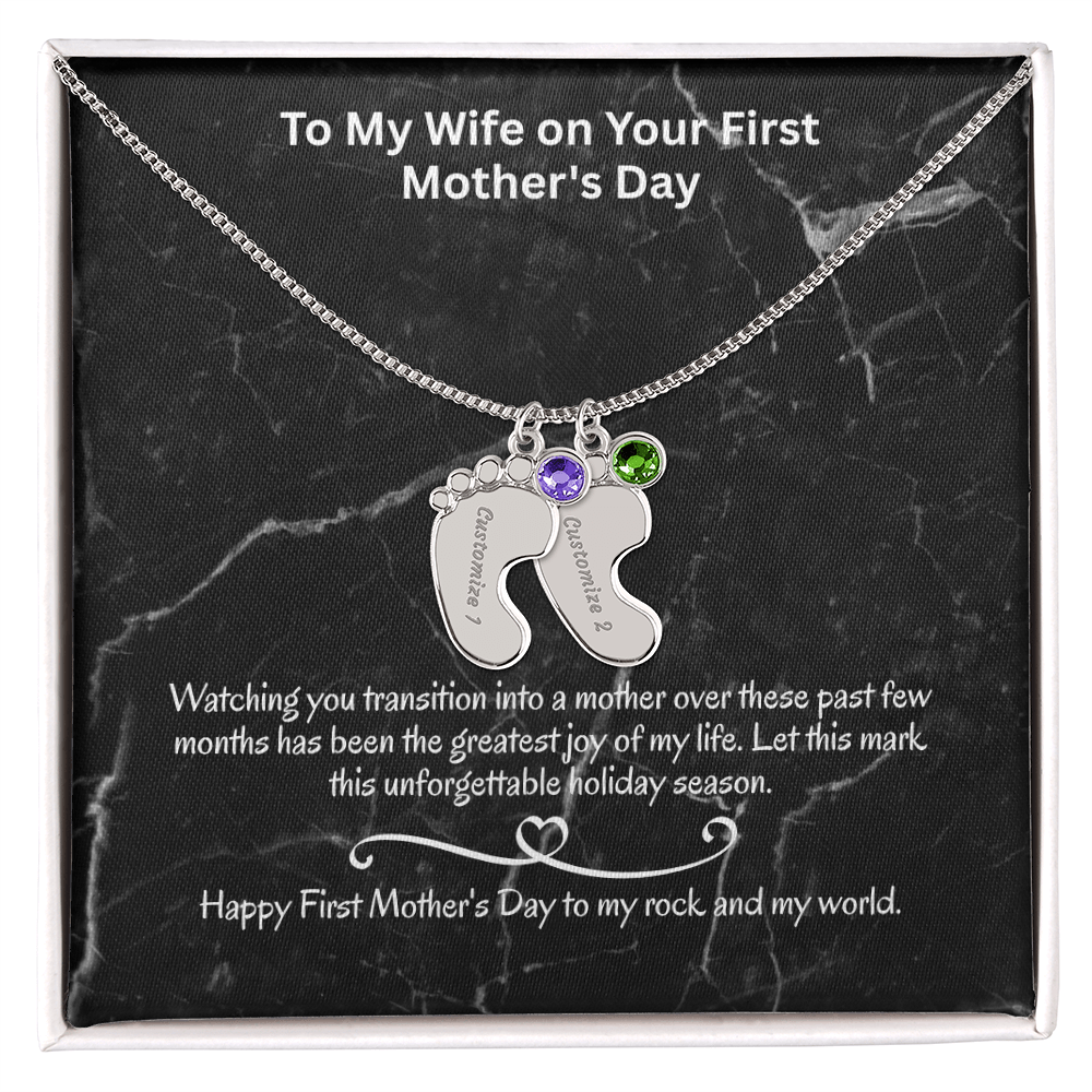 The "First Holiday Season" Baby Feet Birthstone Necklace
