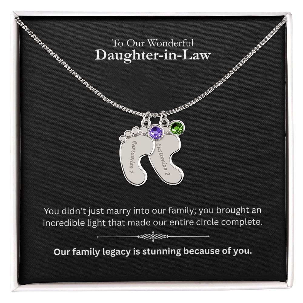 The "Daughter-in-Law Family" Baby Feet Birthstone Necklace