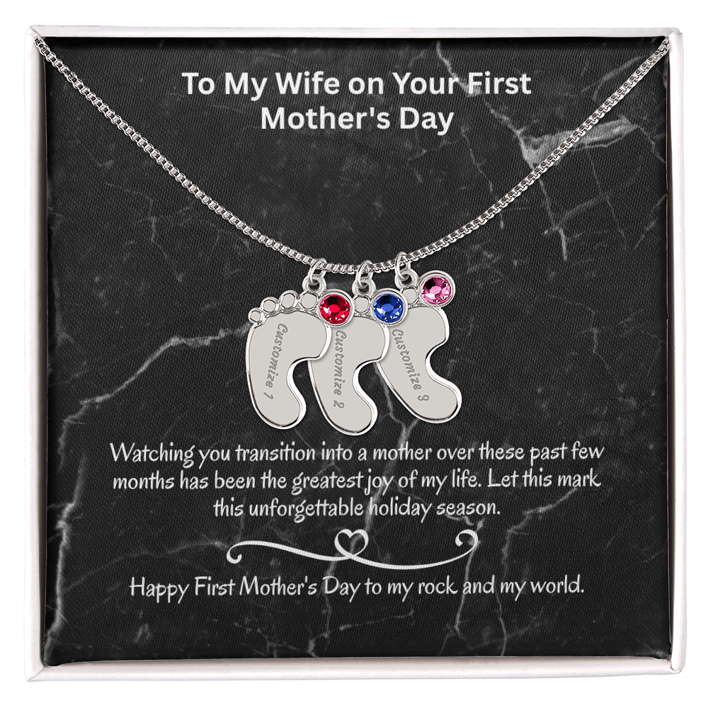 The "First Holiday Season" Baby Feet Birthstone Necklace