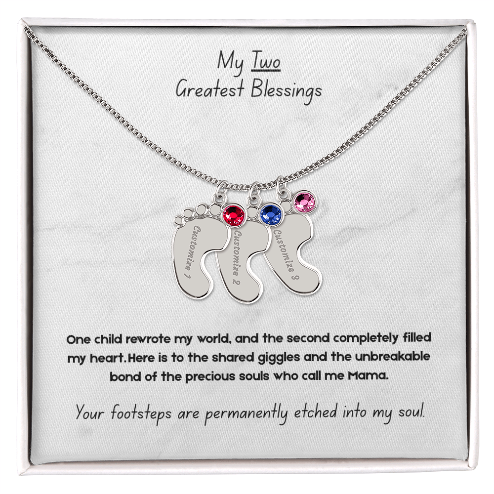 The "Two Children Family" Baby Feet Birthstone Necklace