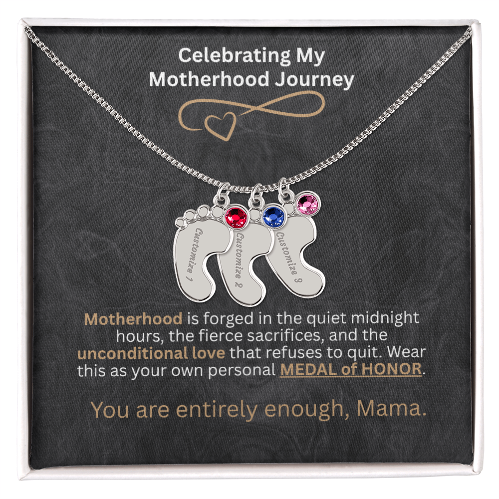 The "Motherhood Milestone" Baby Feet Birthstone Necklace